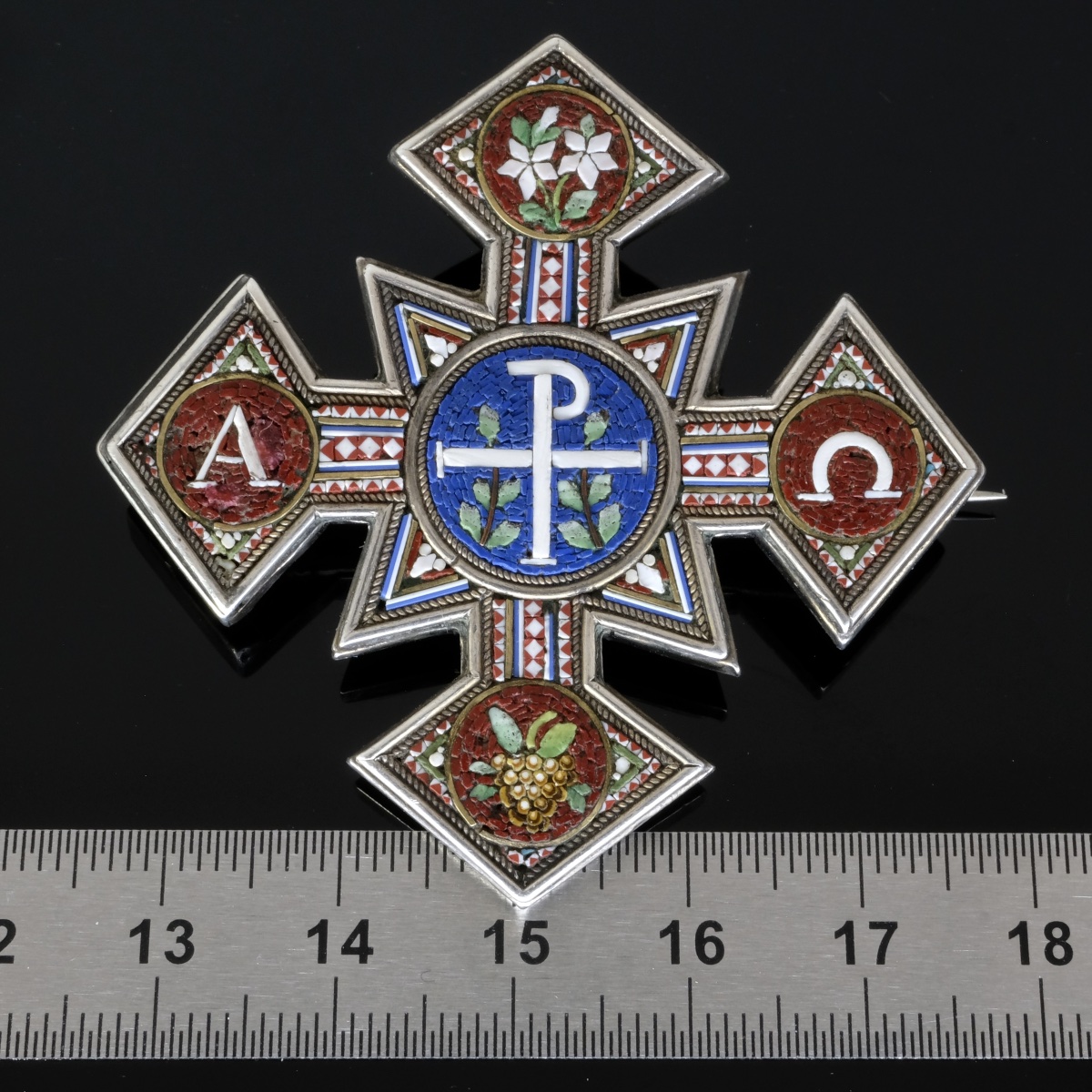 broche croix Micromosaïque Argent époque Napoléon III-photo-2