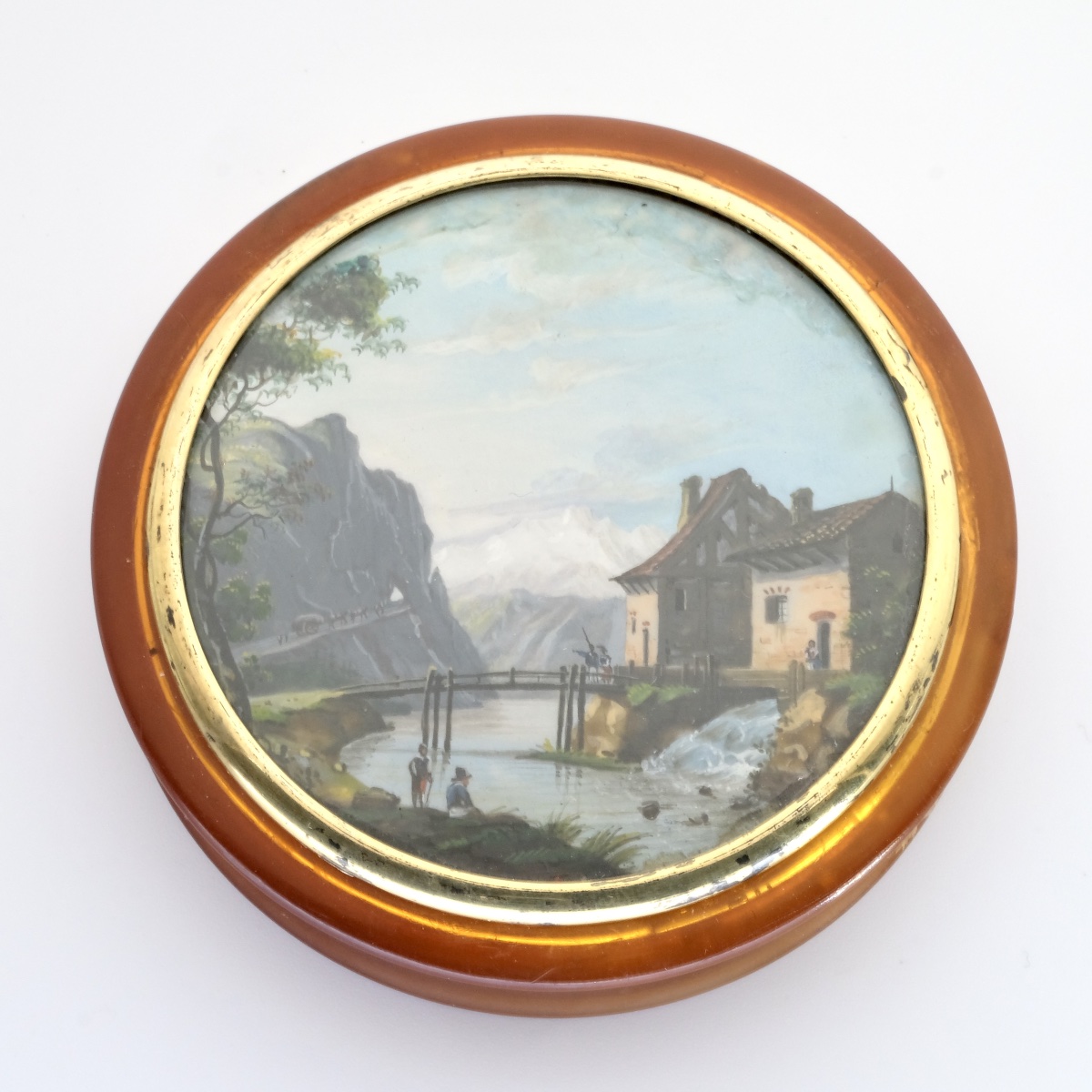Miniature Blonde Tortoiseshell Box With Animated Landscape, 19th Century-photo-3
