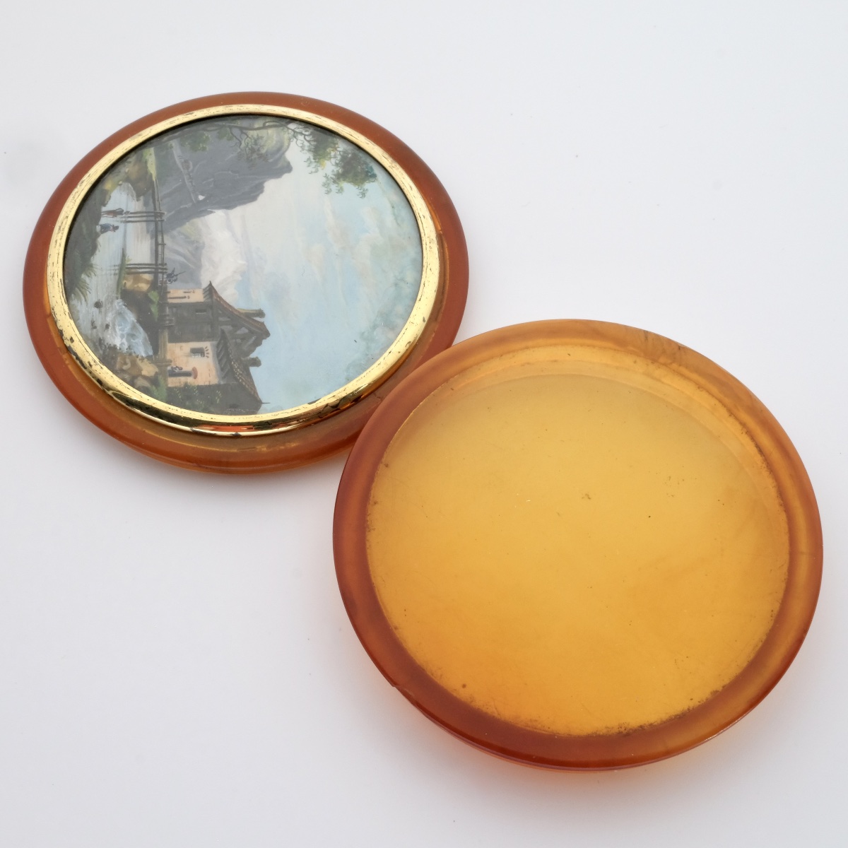 Miniature Blonde Tortoiseshell Box With Animated Landscape, 19th Century-photo-4