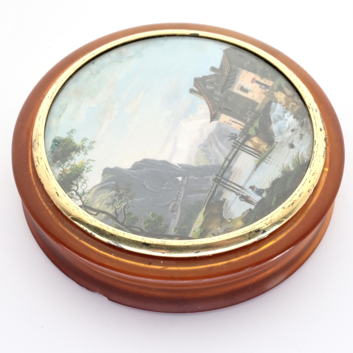 Miniature Blonde Tortoiseshell Box With Animated Landscape, 19th Century-photo-3