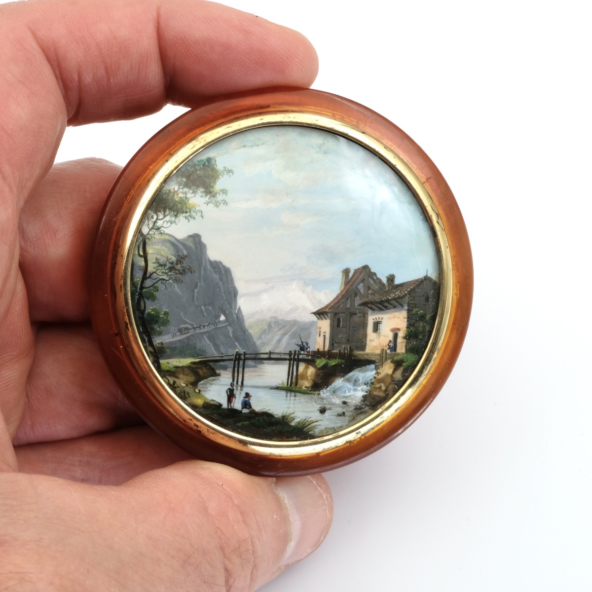 Miniature Blonde Tortoiseshell Box With Animated Landscape, 19th Century-photo-4