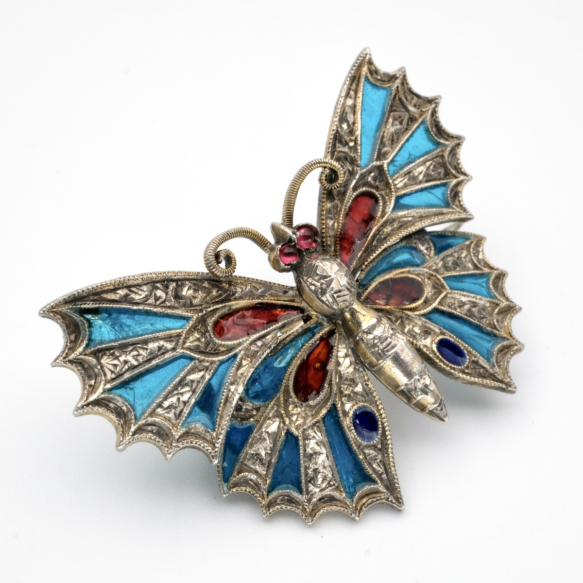 Early 20th-century Vermeil Butterfly Brooch With Openwork Plique-à-jour Enamel-photo-2