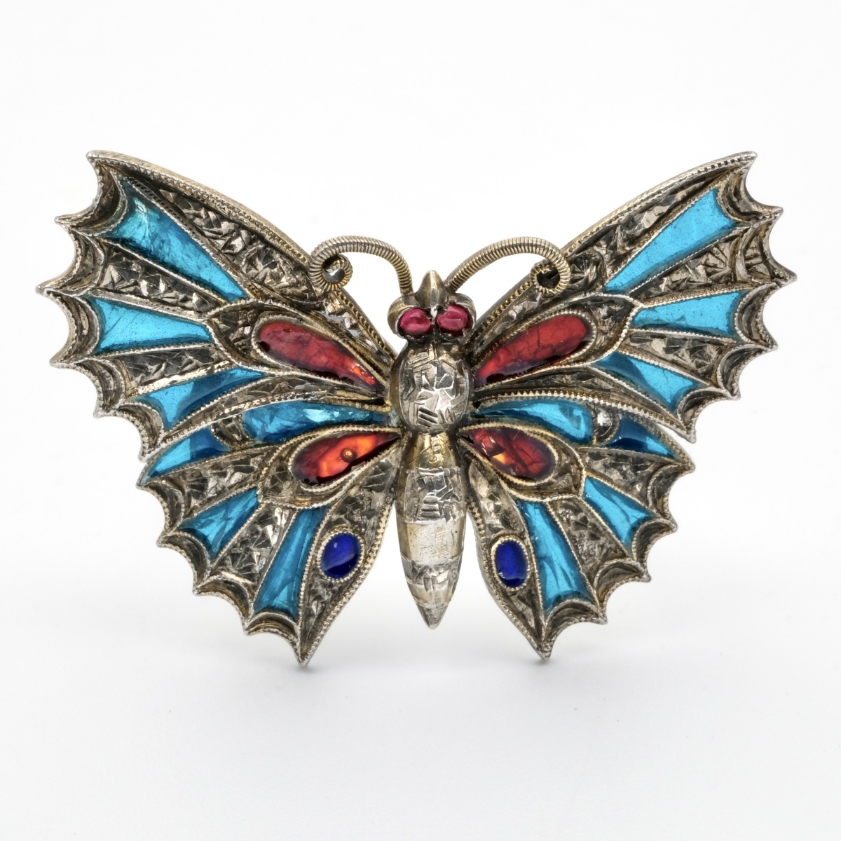 Early 20th-century Vermeil Butterfly Brooch With Openwork Plique-à-jour Enamel-photo-4
