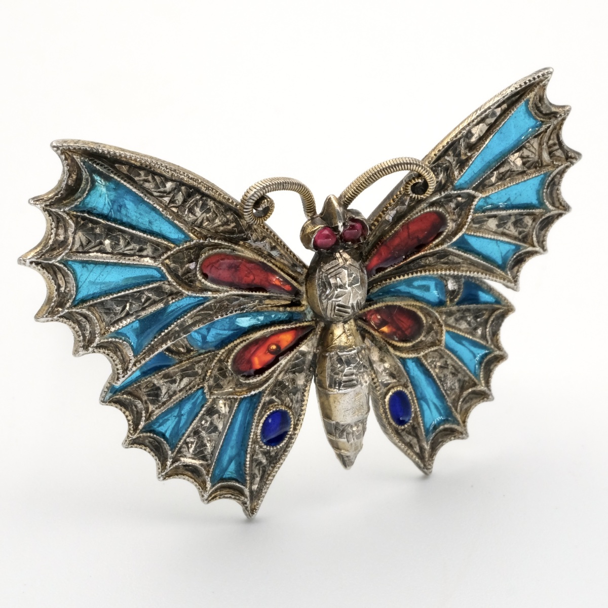 Early 20th-century Vermeil Butterfly Brooch With Openwork Plique-à-jour Enamel-photo-1