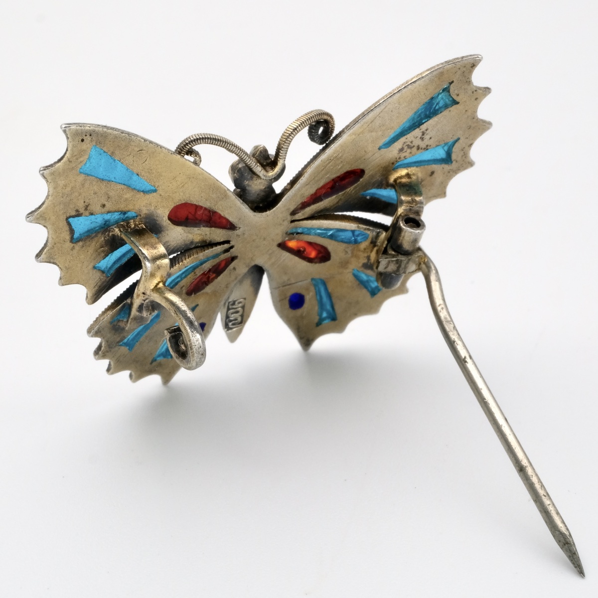 Early 20th-century Vermeil Butterfly Brooch With Openwork Plique-à-jour Enamel-photo-2