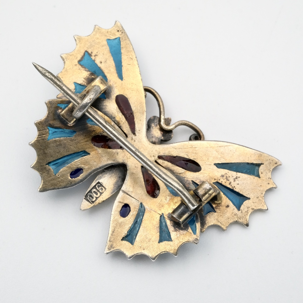 Early 20th-century Vermeil Butterfly Brooch With Openwork Plique-à-jour Enamel-photo-3
