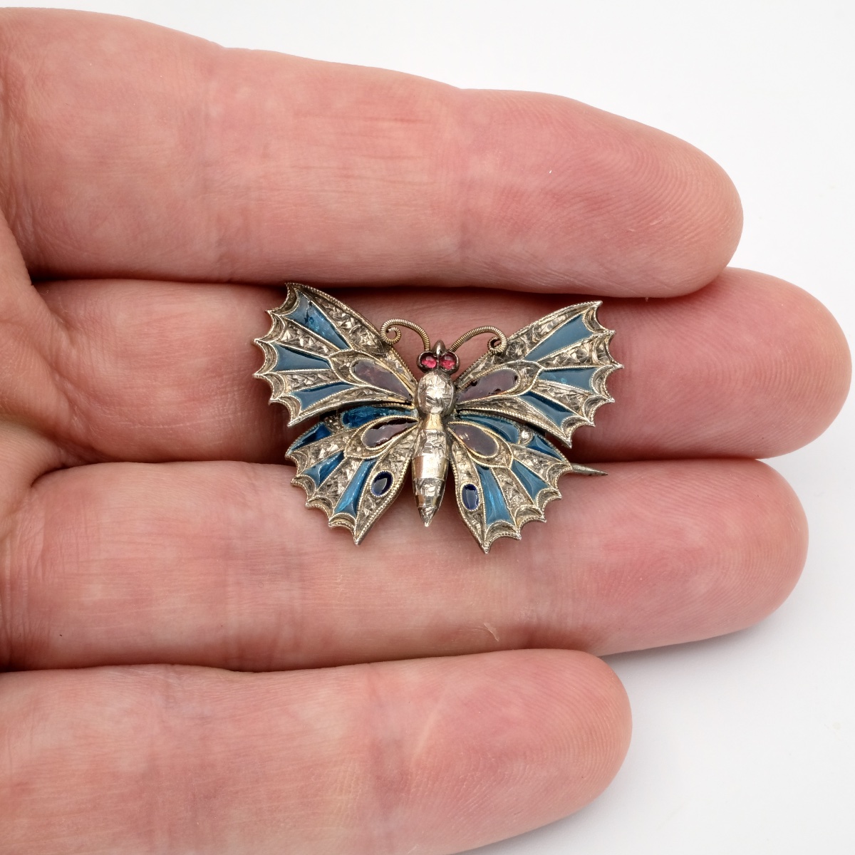 Early 20th-century Vermeil Butterfly Brooch With Openwork Plique-à-jour Enamel-photo-5