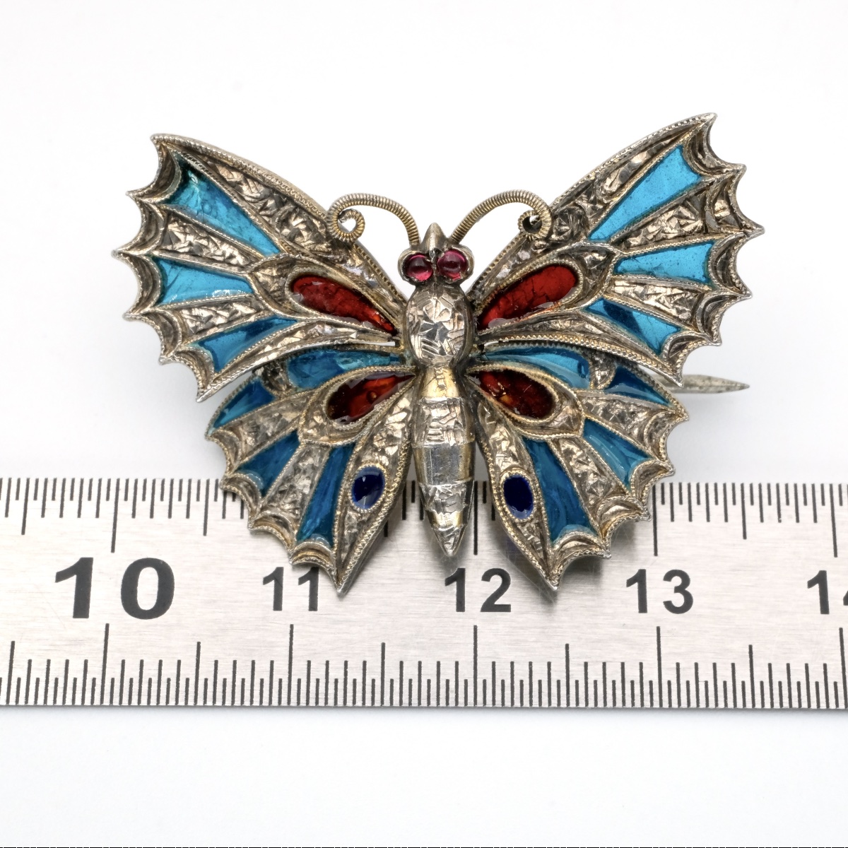 Early 20th-century Vermeil Butterfly Brooch With Openwork Plique-à-jour Enamel-photo-6