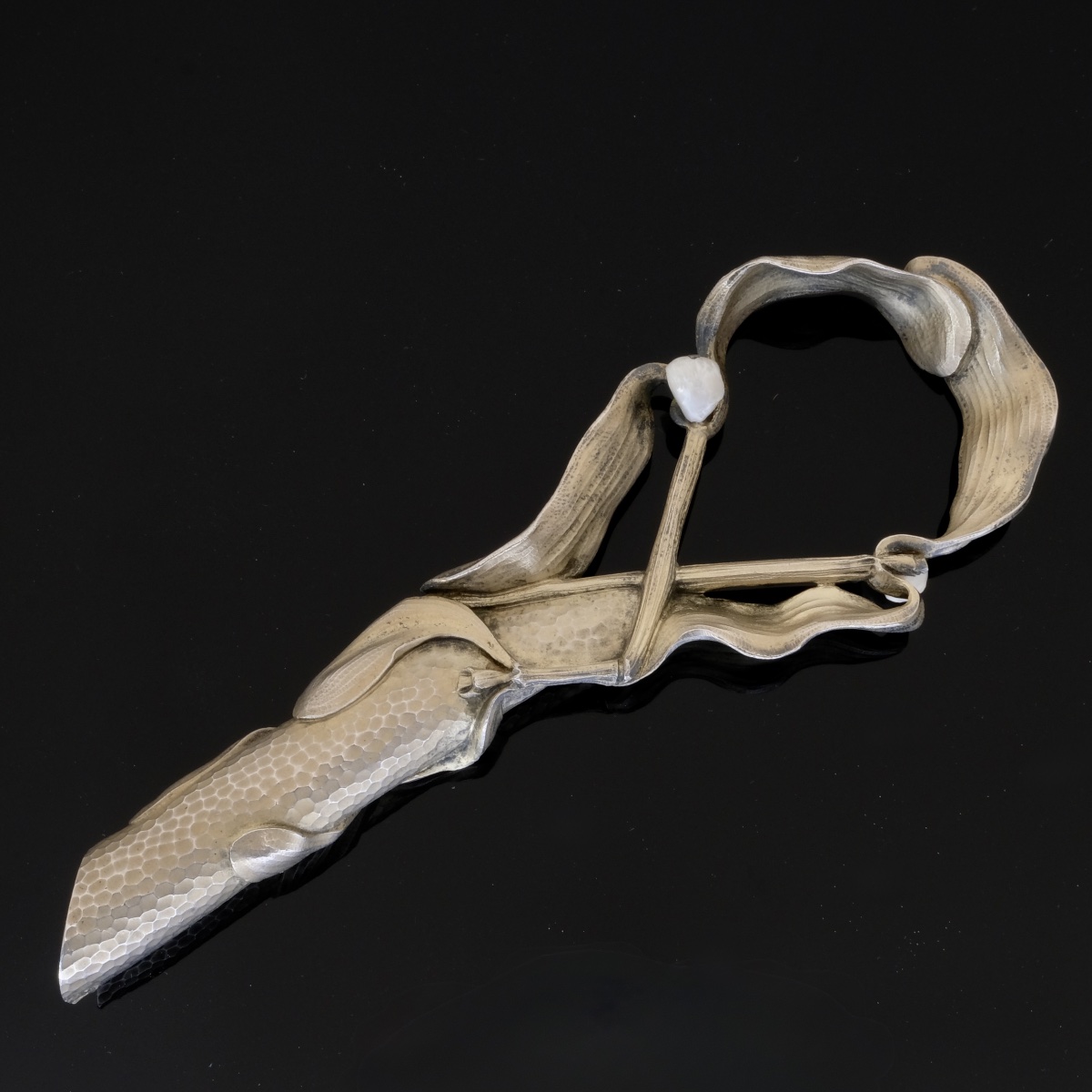 Pommeau  Art Nouveau vermeil et perles Janvier Quercia dans son écrin-photo-2