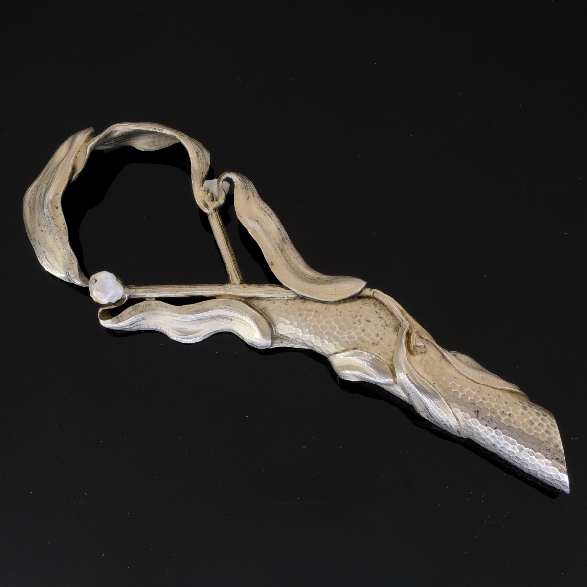 Pommeau  Art Nouveau vermeil et perles Janvier Quercia dans son écrin-photo-3