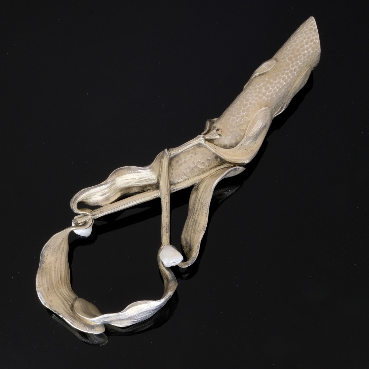 Pommeau  Art Nouveau vermeil et perles Janvier Quercia dans son écrin-photo-4