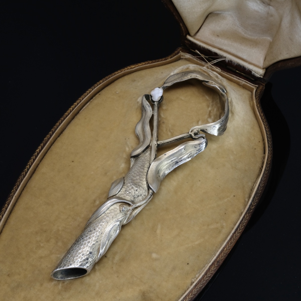Pommeau  Art Nouveau vermeil et perles Janvier Quercia dans son écrin-photo-4