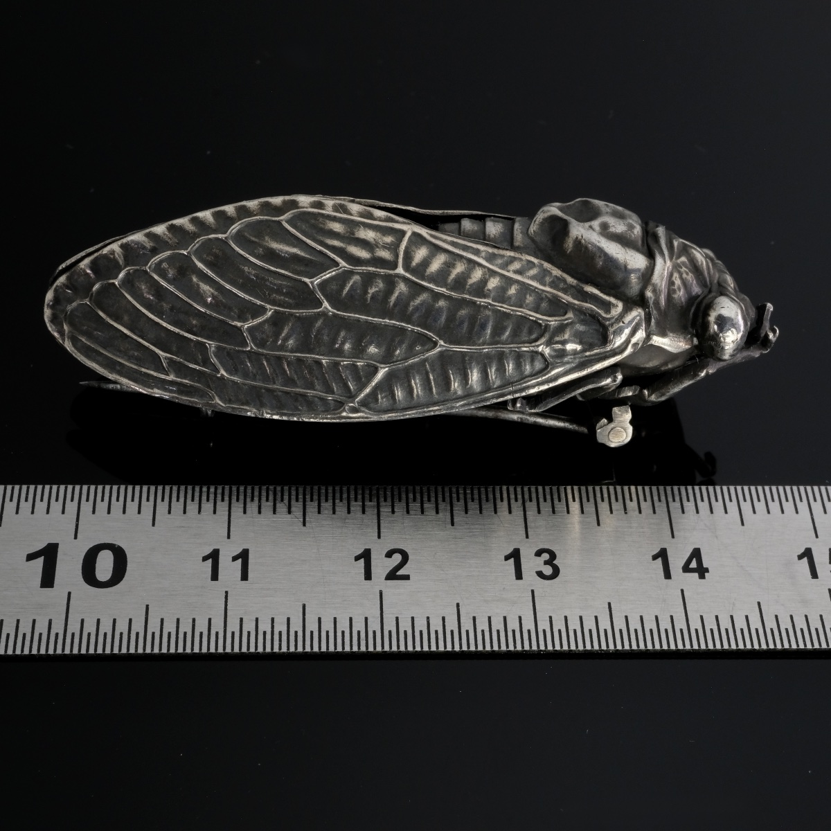 Naturalistic Cicada Brooch, Fine Silver, Late 19th Century-photo-6