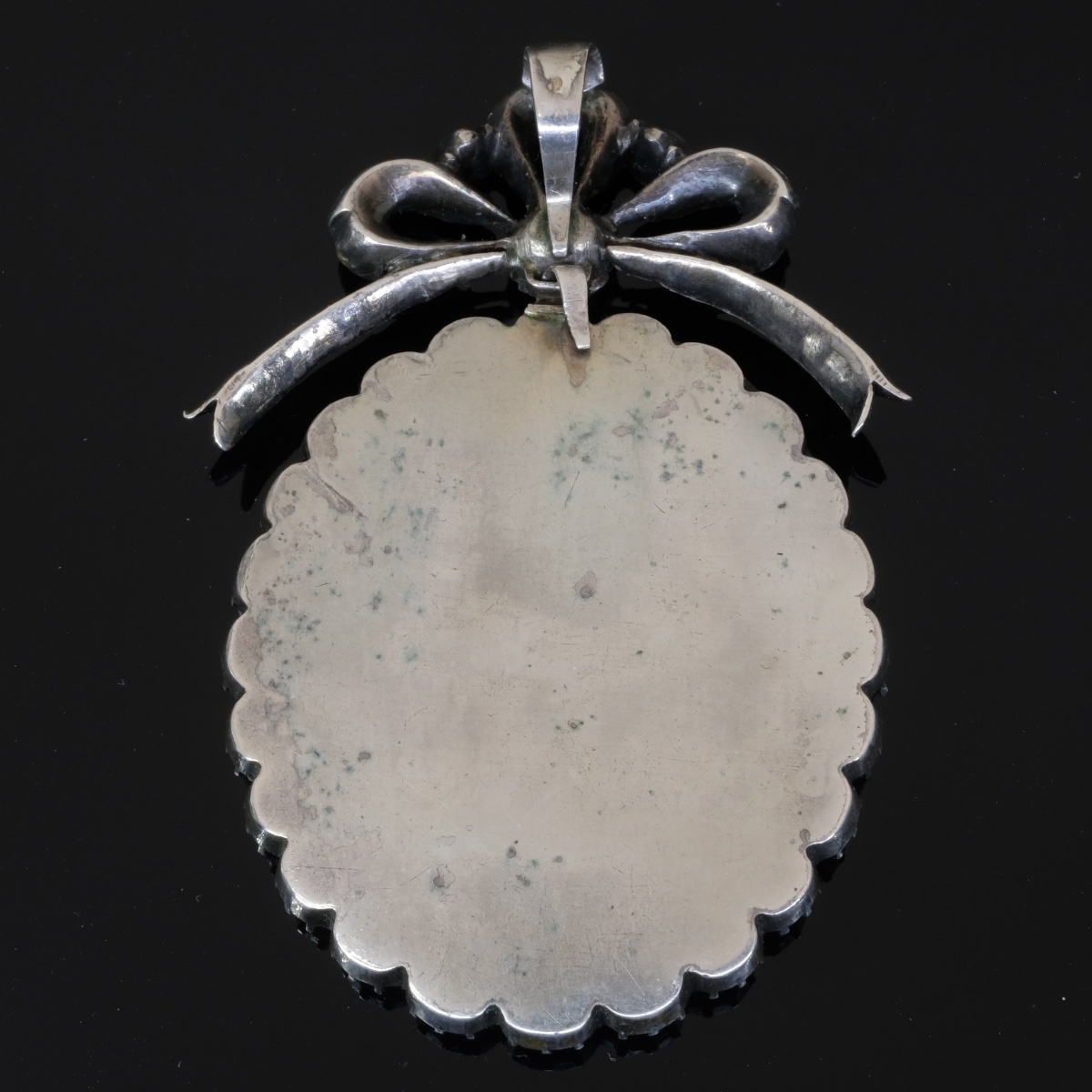 Miniature Silver Bow Pendant With Rhinestones, Napoleon III Style-photo-3