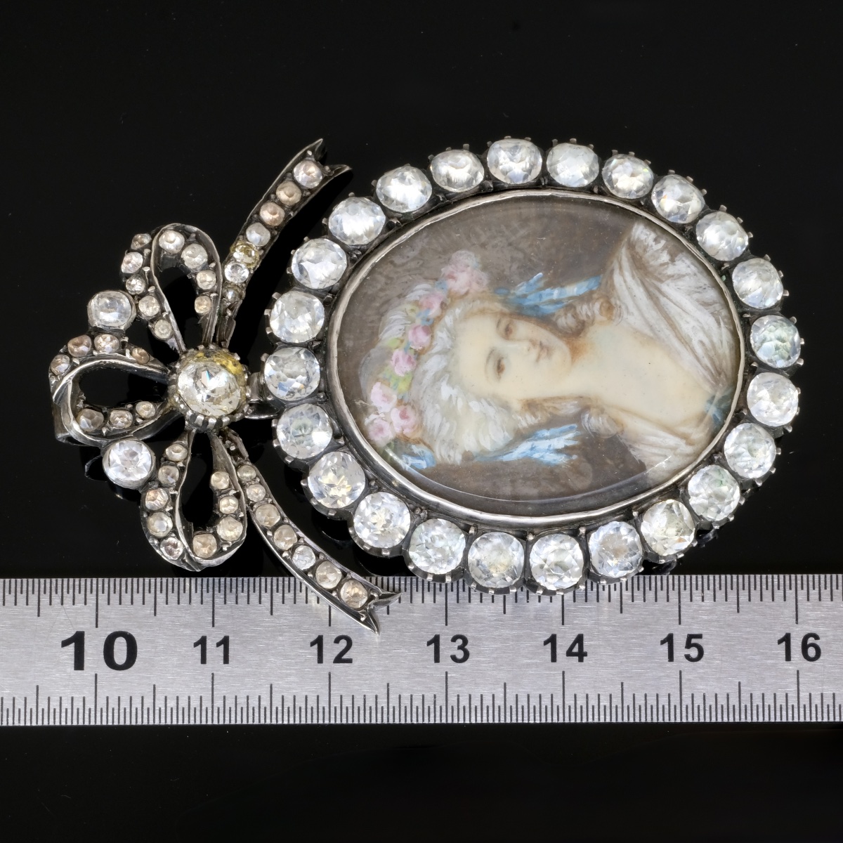 Miniature Silver Bow Pendant With Rhinestones, Napoleon III Style-photo-6