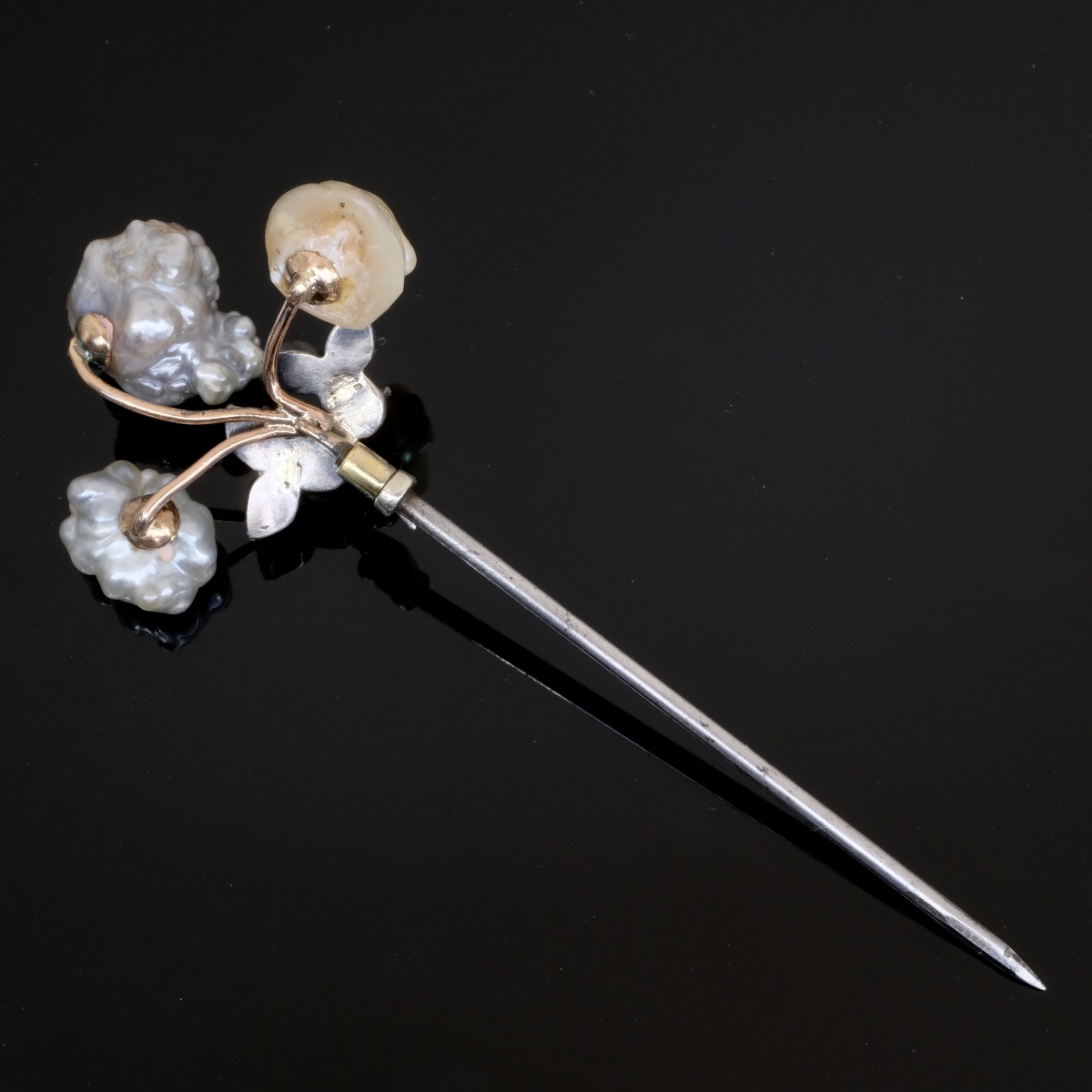 Épingle de revers perles fines baroques et roses diamants début 19ème-photo-3