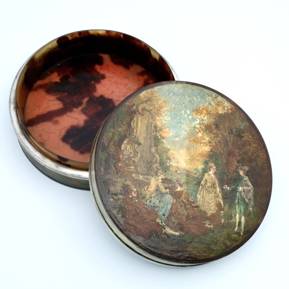 18th-century Box, Painted On All Sides, With Silver And Tortoiseshell Trim-photo-2