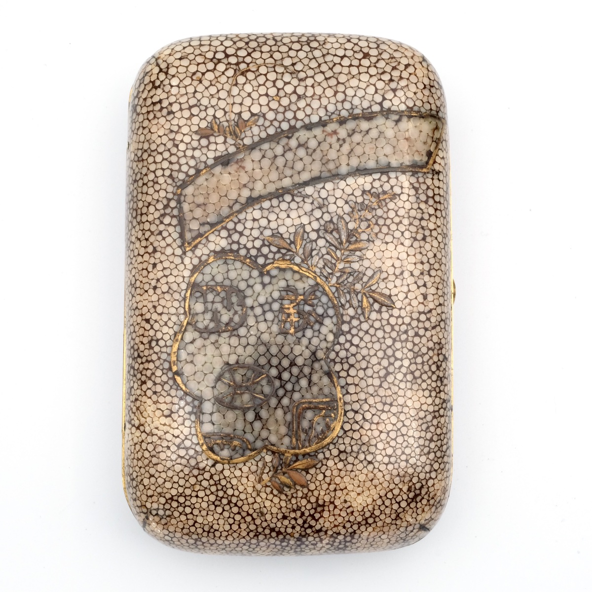 Late 19th-century Japanese-style Lacquered-decorated Stingray Leather Sewing Case-photo-2