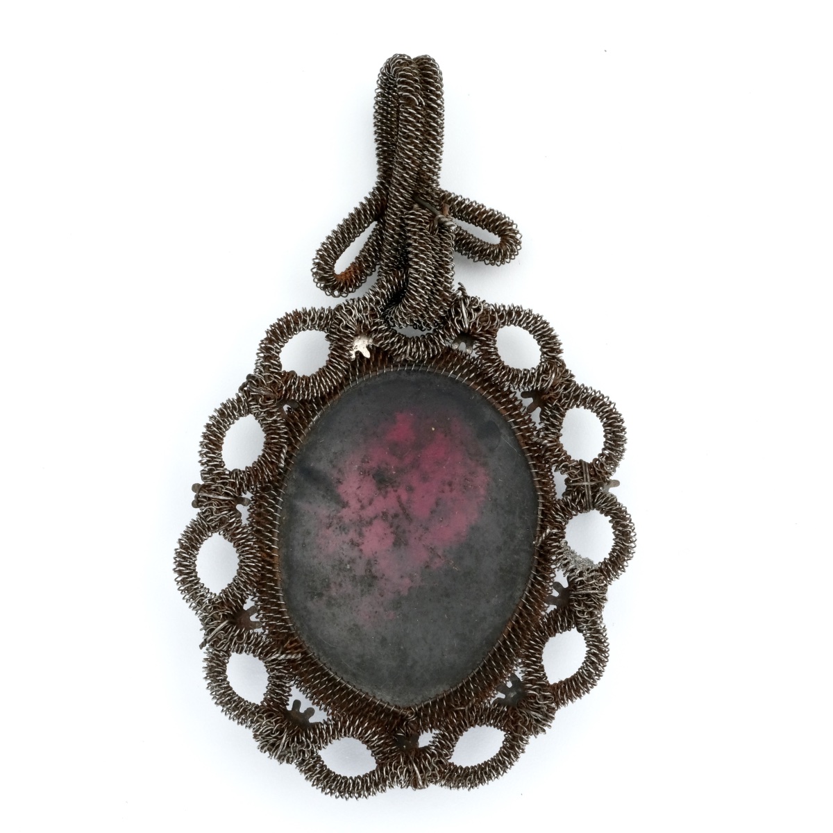 Pendentif fer tissé Silésien émail grappes de raisin 1820-photo-2