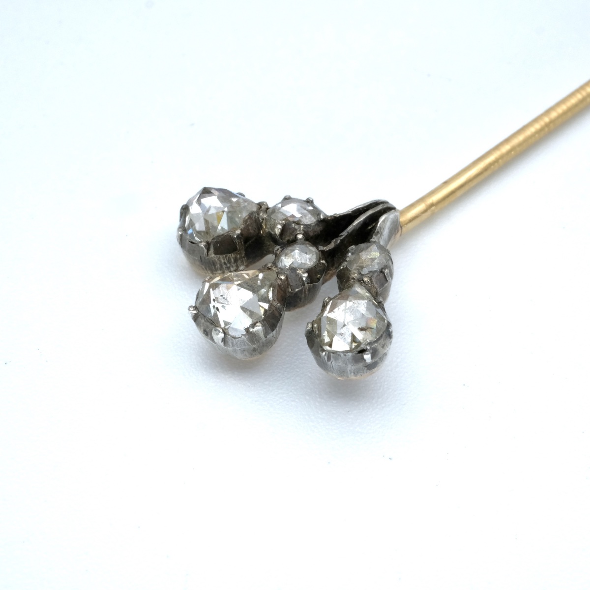 Épingle de cravate diamants or et argent 19ème siècle en écrin-photo-4