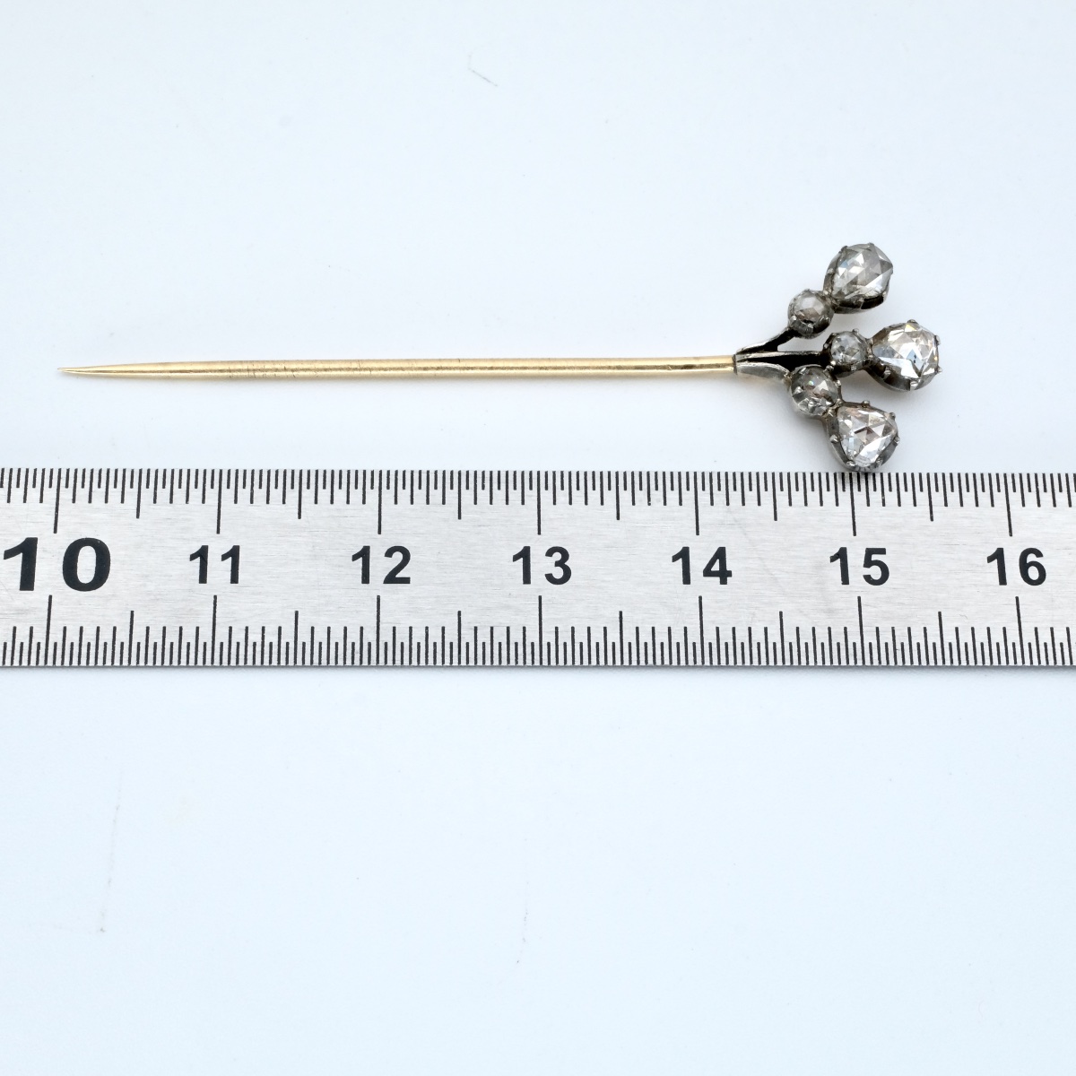 Épingle de cravate diamants or et argent 19ème siècle en écrin-photo-5