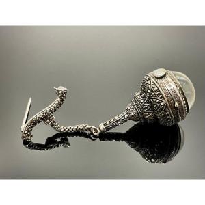 Marcasite And Silver Pendant Ball Watch Brooch