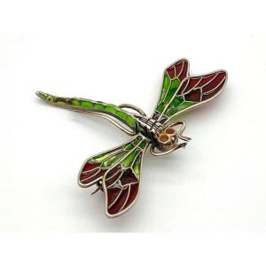 Beautiful Dragonfly Brooch Art Nouveau From The 1900s Enamel Plique à Jour On Silver