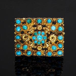 Gold And Turquoise Brooch Around 1840