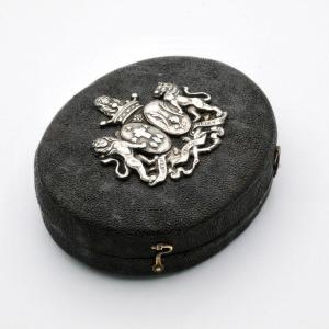 Black Chagrin Box, Silver Coat Of Arms, Late 18th Century