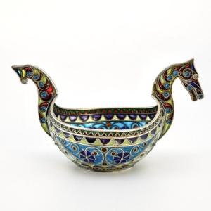 Salière drakkar argent plique à jour Marius Hammer Art Nouveau 1900