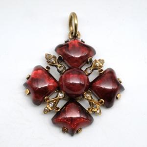 Pendentif memento, croix or grenats et diamants Napoléon III