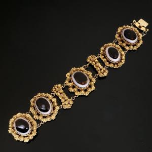 Pinchbeck Cannetille And Bull's Eye Agate Bracelet, Georgian Period