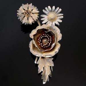 Broche clip patriotique fleurs vermeil G.Lecomte années 1940s