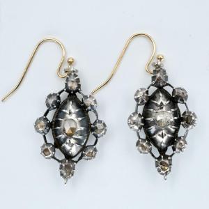 Boucles d'oreilles réversibles 18ème argent, diamants, turquoises