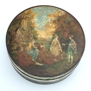 18th-century Box, Painted On All Sides, With Silver And Tortoiseshell Trim
