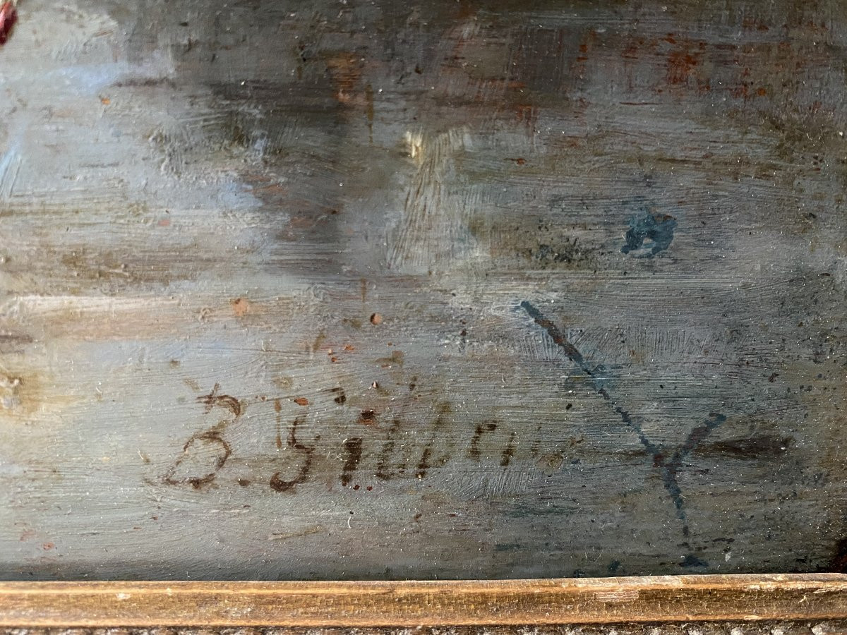 Huile sur panneau: Bords de Seine époque fin XIXème siècle-photo-1
