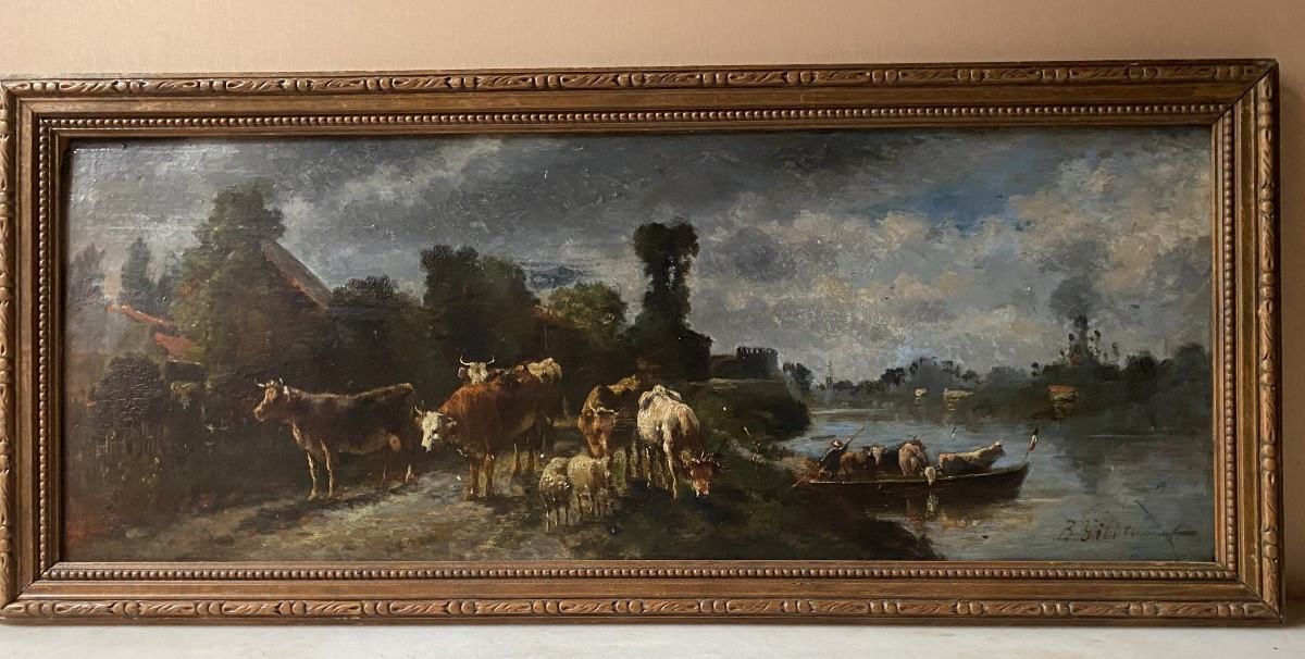 Huile sur panneau: Bords de Seine époque fin XIXème siècle