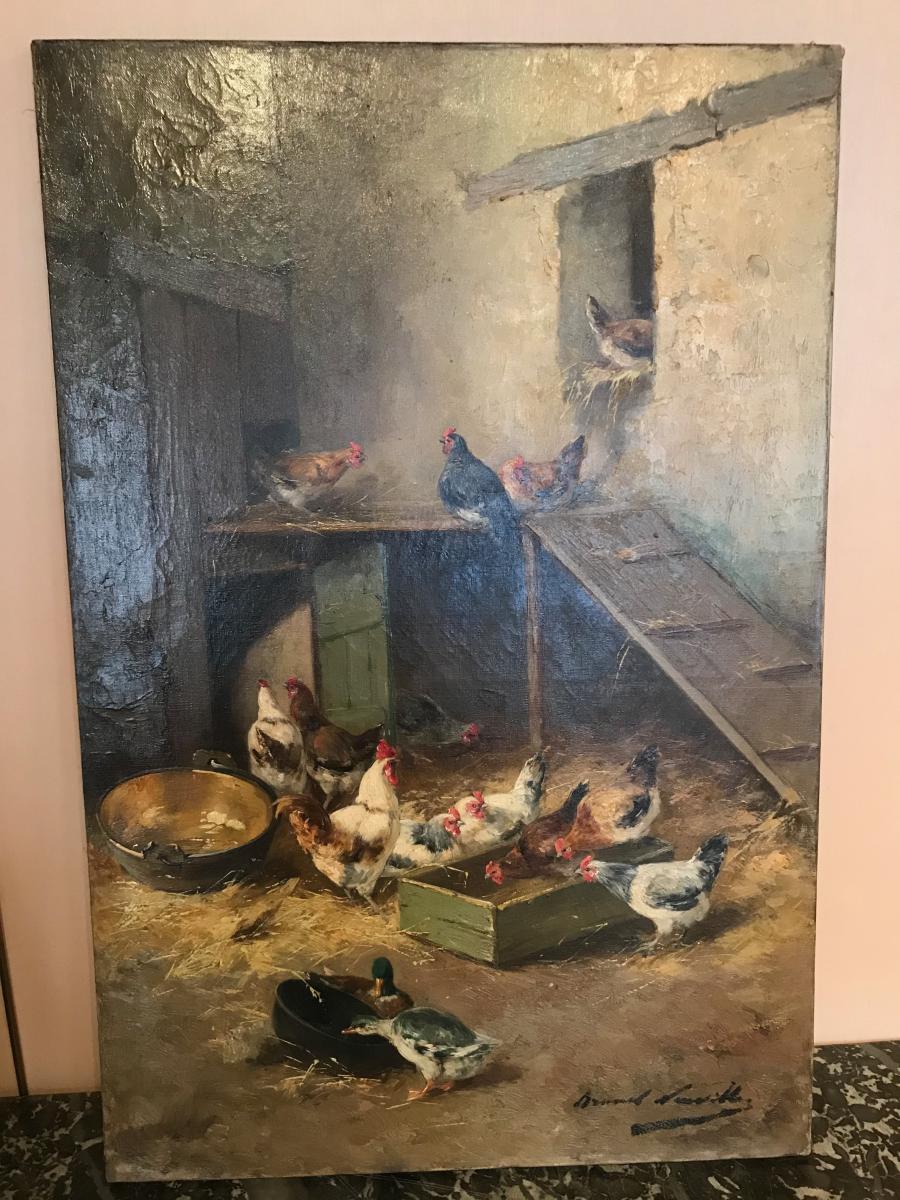 Basse-cour , Huile Sur Toile