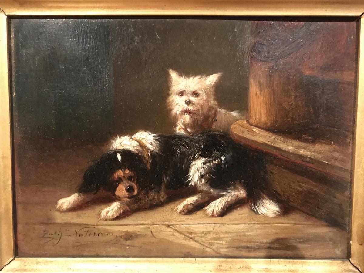 Tableau :Chiens au pied de l'escalier