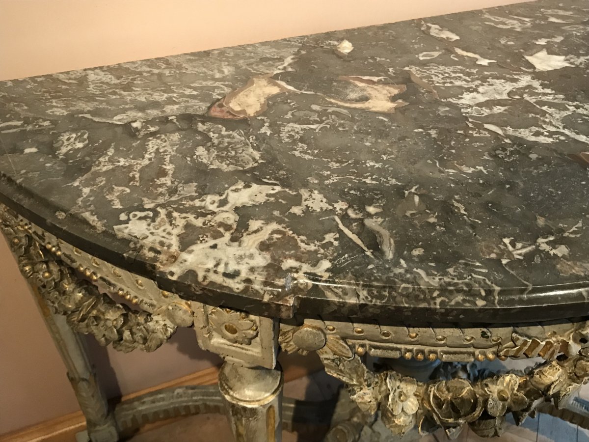 Demi-moon Console In Painted And Gilded Wood Louis XVI-photo-2