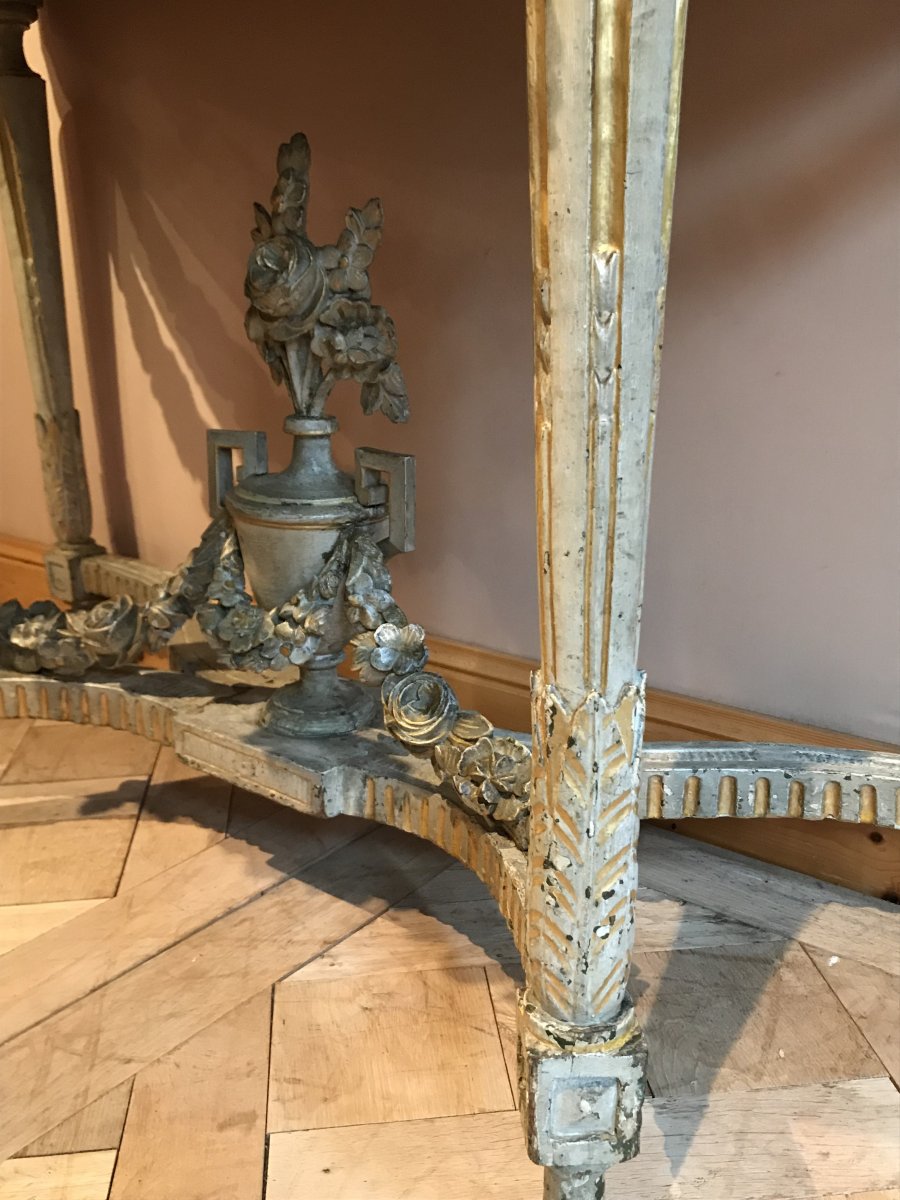 Demi-moon Console In Painted And Gilded Wood Louis XVI-photo-5