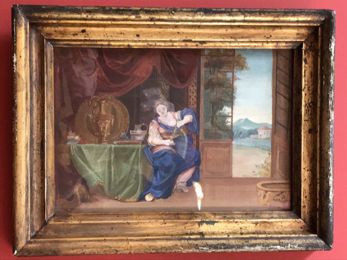 Gouache Sur Papier XVIIIème Siècle ,scène d'Intérieur .-photo-4