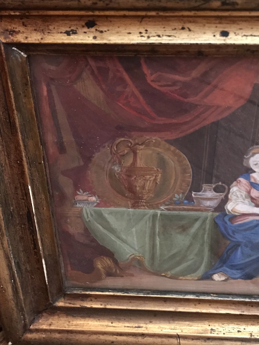Gouache Sur Papier XVIIIème Siècle ,scène d'Intérieur .-photo-1