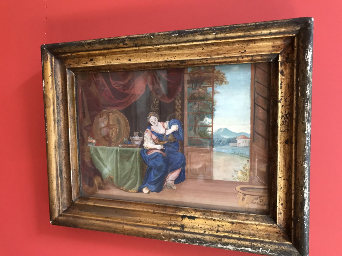 Gouache Sur Papier XVIIIème Siècle ,scène d'Intérieur .