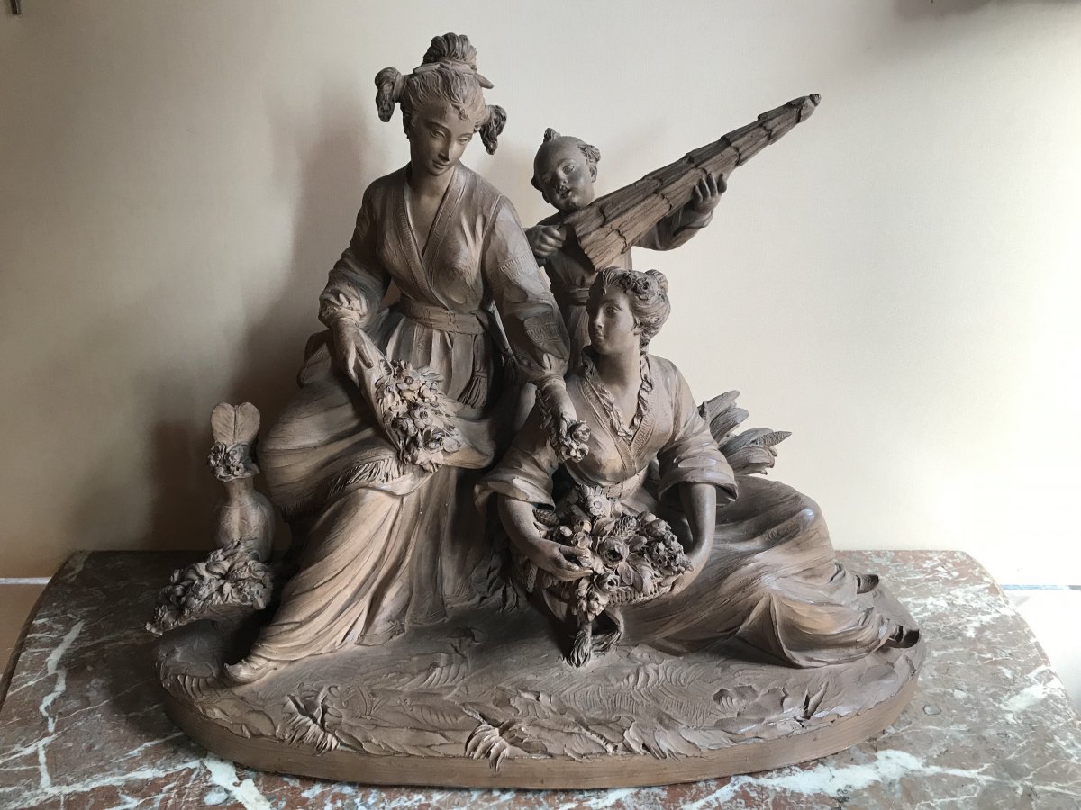 Chinoiserie, Subject In Patinated Terracotta XIXth Century-photo-2
