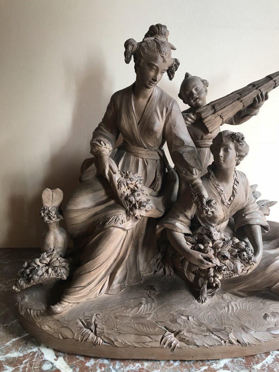 Chinoiserie, Subject In Patinated Terracotta XIXth Century-photo-3