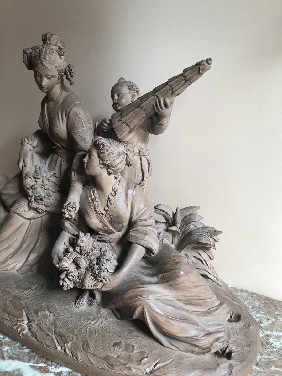 Chinoiserie, Subject In Patinated Terracotta XIXth Century-photo-1