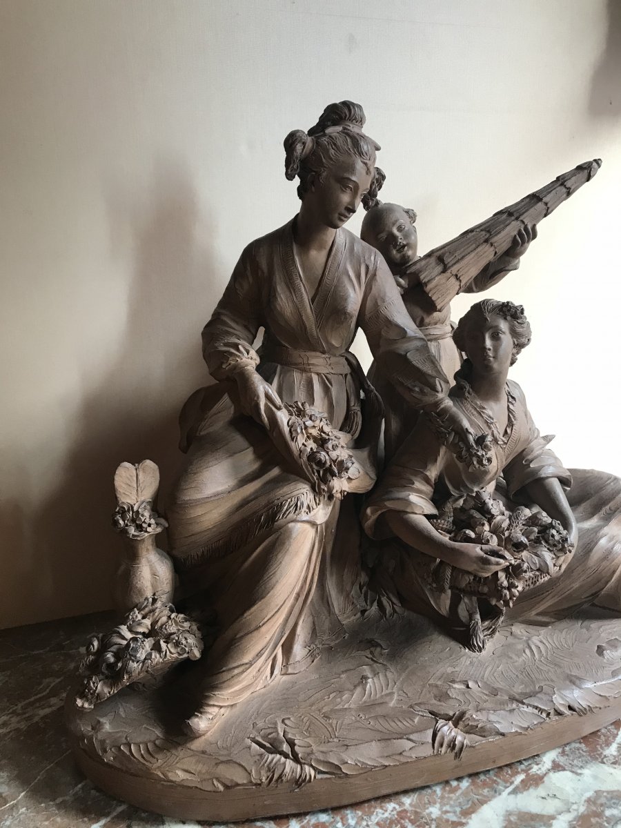 Chinoiserie, Subject In Patinated Terracotta XIXth Century-photo-2