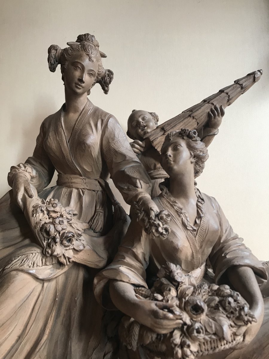 Chinoiserie, Subject In Patinated Terracotta XIXth Century