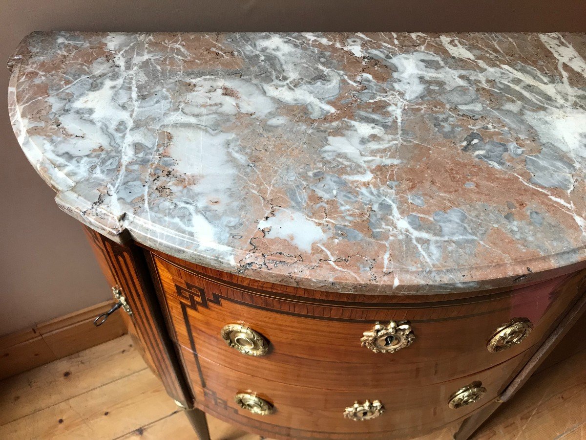 Commode De Forme Demi-lune d'époque Louis XVI-photo-4